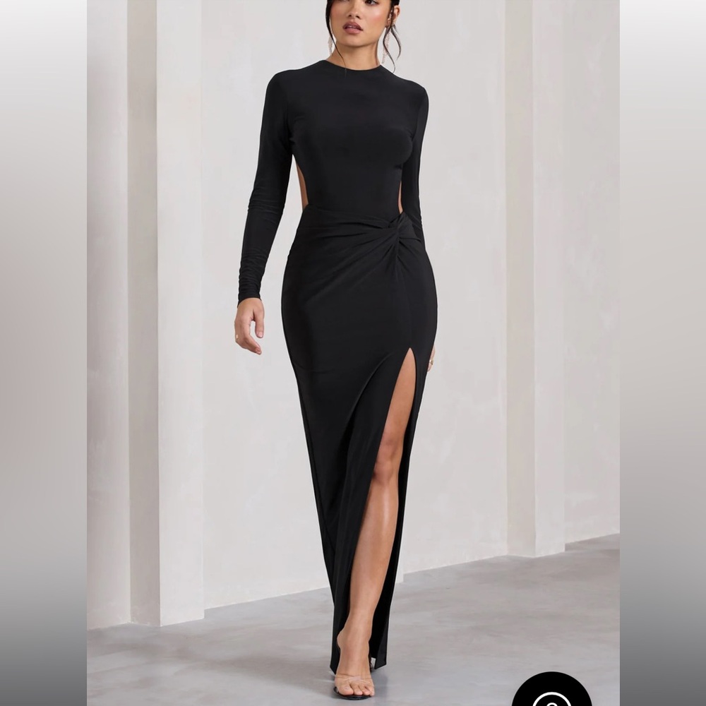 Club L London MILEY BLACK LONG-SLEEVED  MAXI DRESS